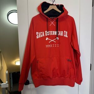 Saga Outerwear Softshell Riding Hoodie Red Snowboard Ski Streetwear Logo Mens L